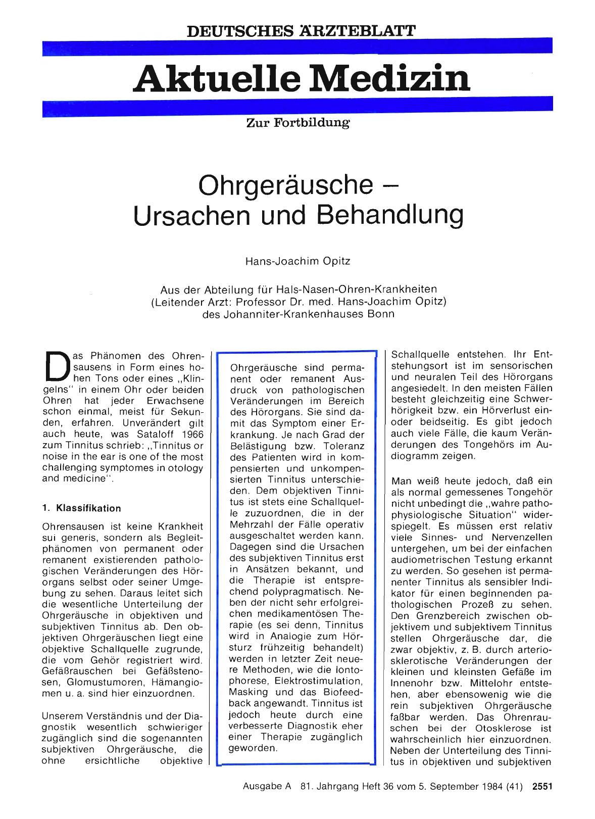 Vorschauseite 1: Ohrgeräusche — Ursachen und Behandlung