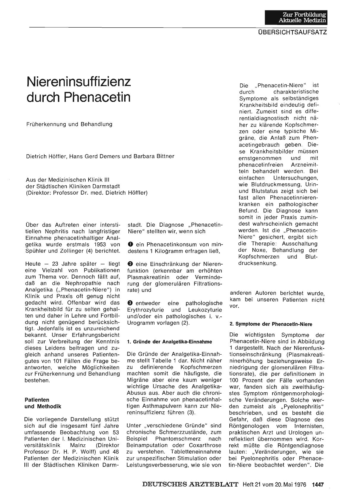 Vorschauseite 1: Niereninsuffizienz durch Phenacetin: Früherkennung und Behandlung