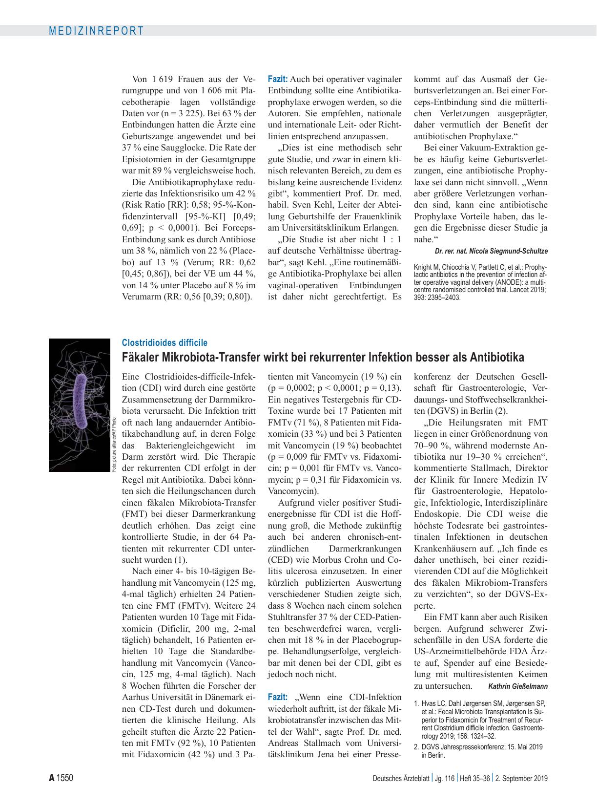 Vorschauseite 1: Clostridioides difficile: Fäkaler Mikrobiota-Transfer wirkt bei rekurrenter Infektion besser als Antibiotika