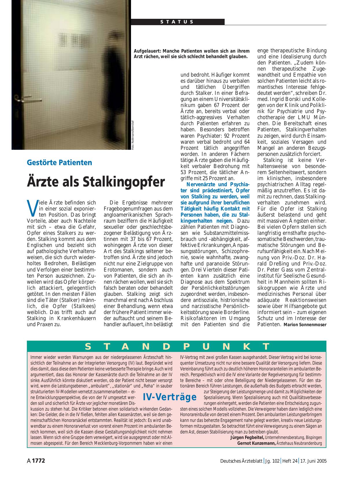 Vorschauseite 1: Gestörte Patienten: Ärzte als Stalkingopfer