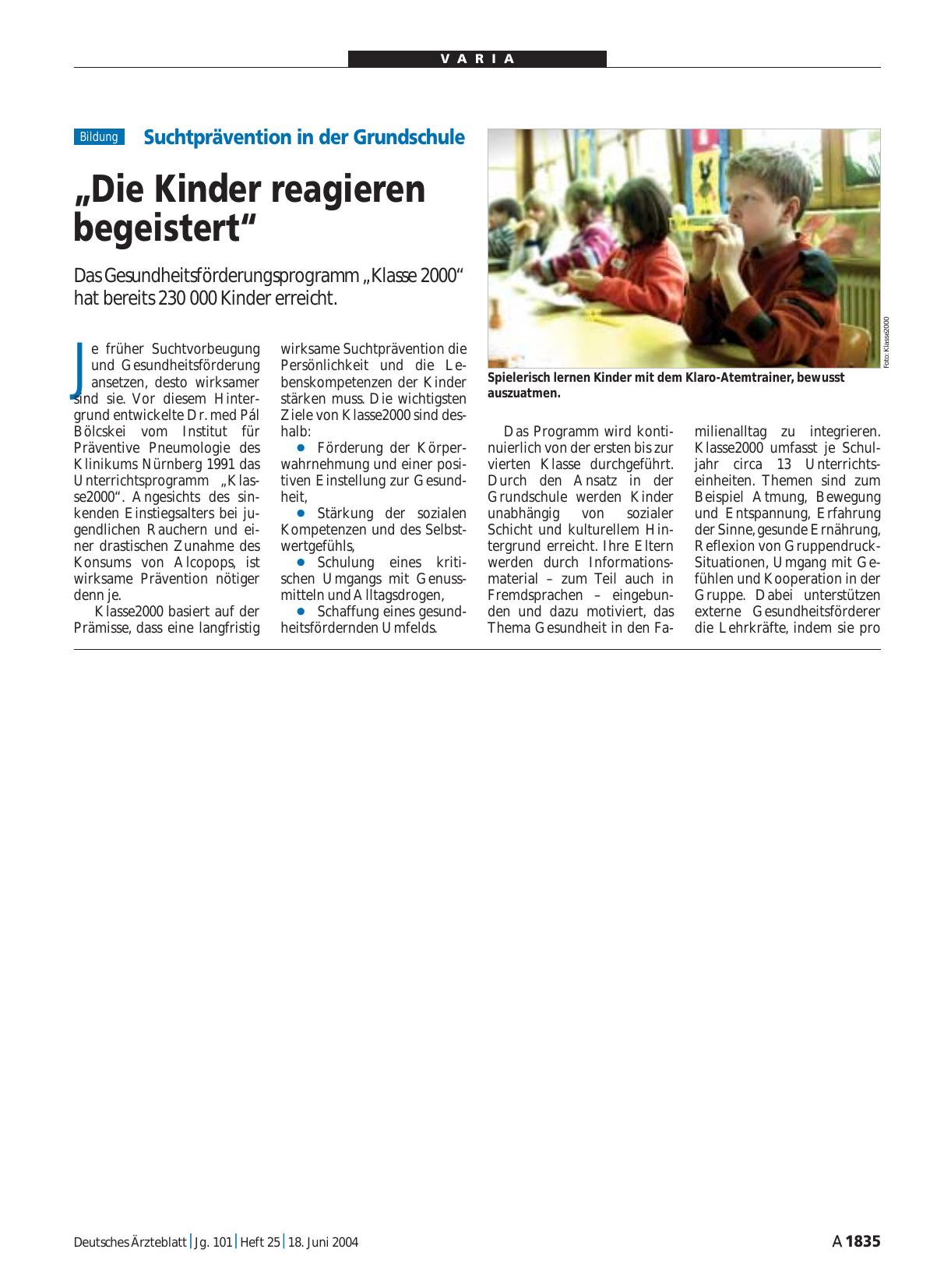 Vorschauseite 1: Suchtprävention in der Grundschule: „Die Kinder reagieren begeistert“
