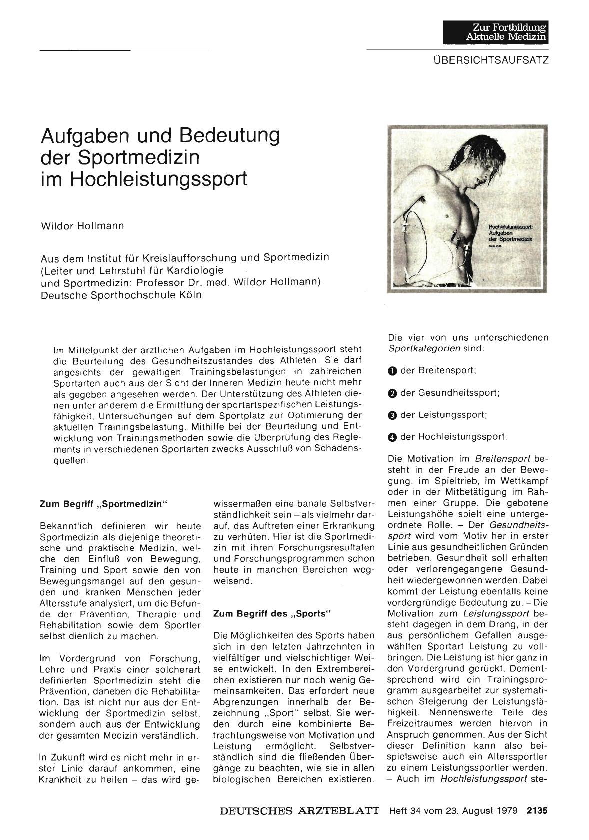 Vorschauseite 1: Aufgaben und Bedeutung der Sportmedizin im Hochleistungssport