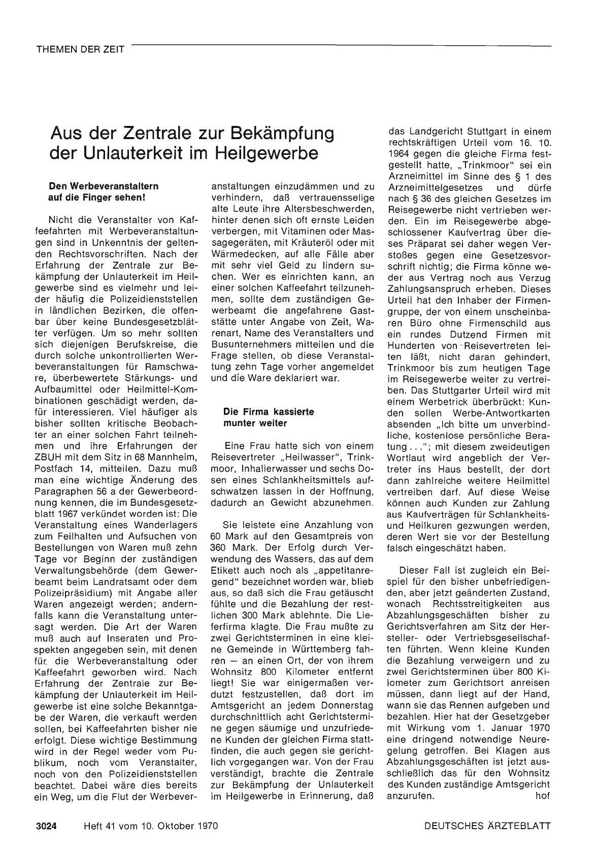 Vorschauseite 1: Aus der Zentrale zur Bekämpfung der Unlauterkeit im Heilgewerbe