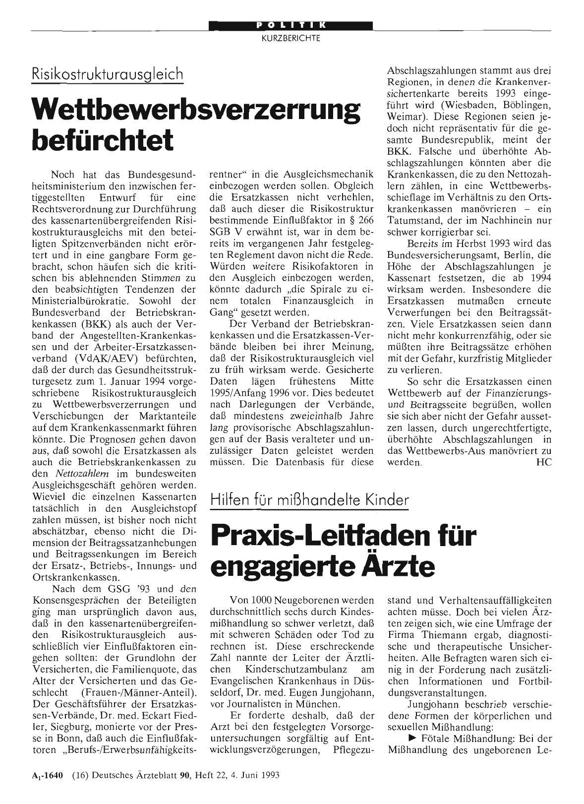 Vorschauseite 1: Risikostrukturausgleich: Wettbewerbsverzerrung befürchtet