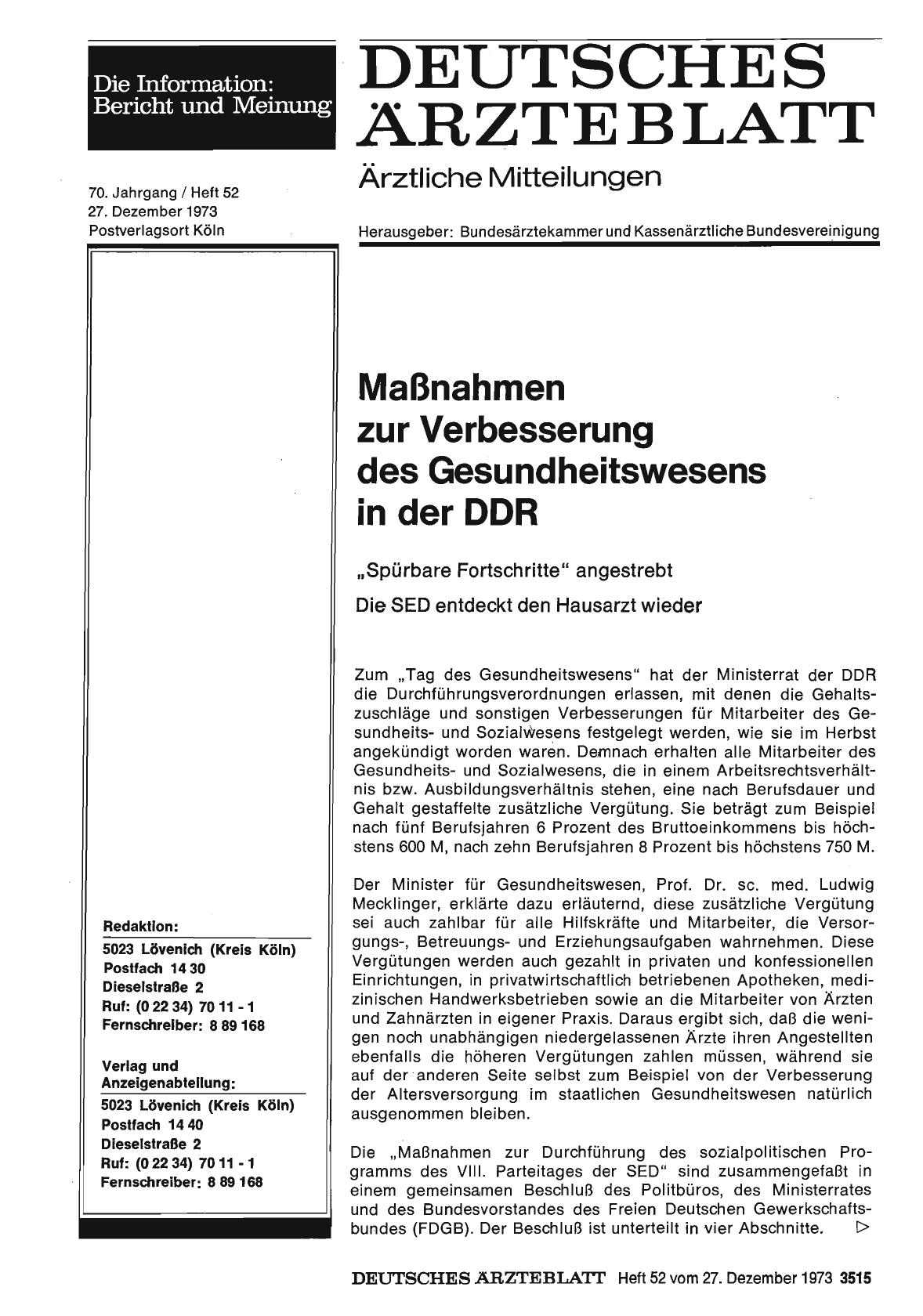 Vorschauseite 1: Maßnahmen zur Verbesserung des Gesundheitswesens in der DDR