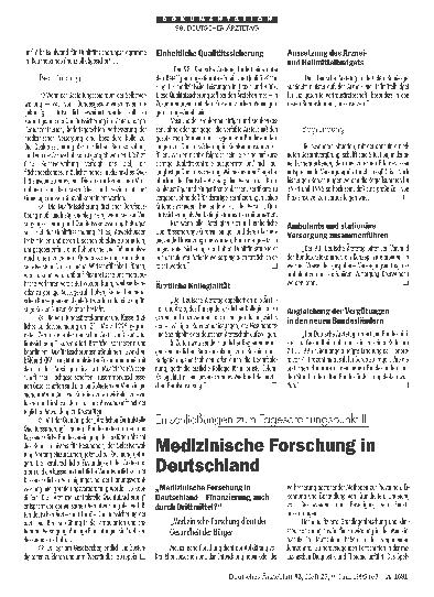 Vorschauseite 1: Entschließungen zum Tagesordnungspunkt III: Medizinische Forschung in Deutschland