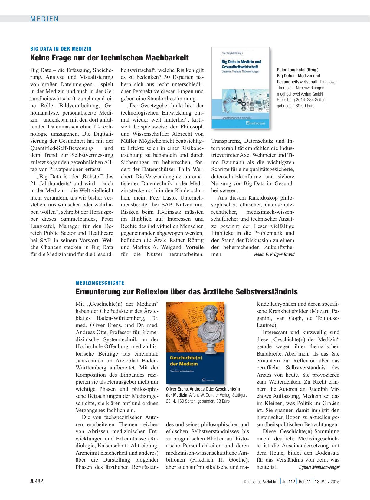 Vorschauseite 1: Big Data in der Medizin: Keine Frage nur der technischen Machbarkeit