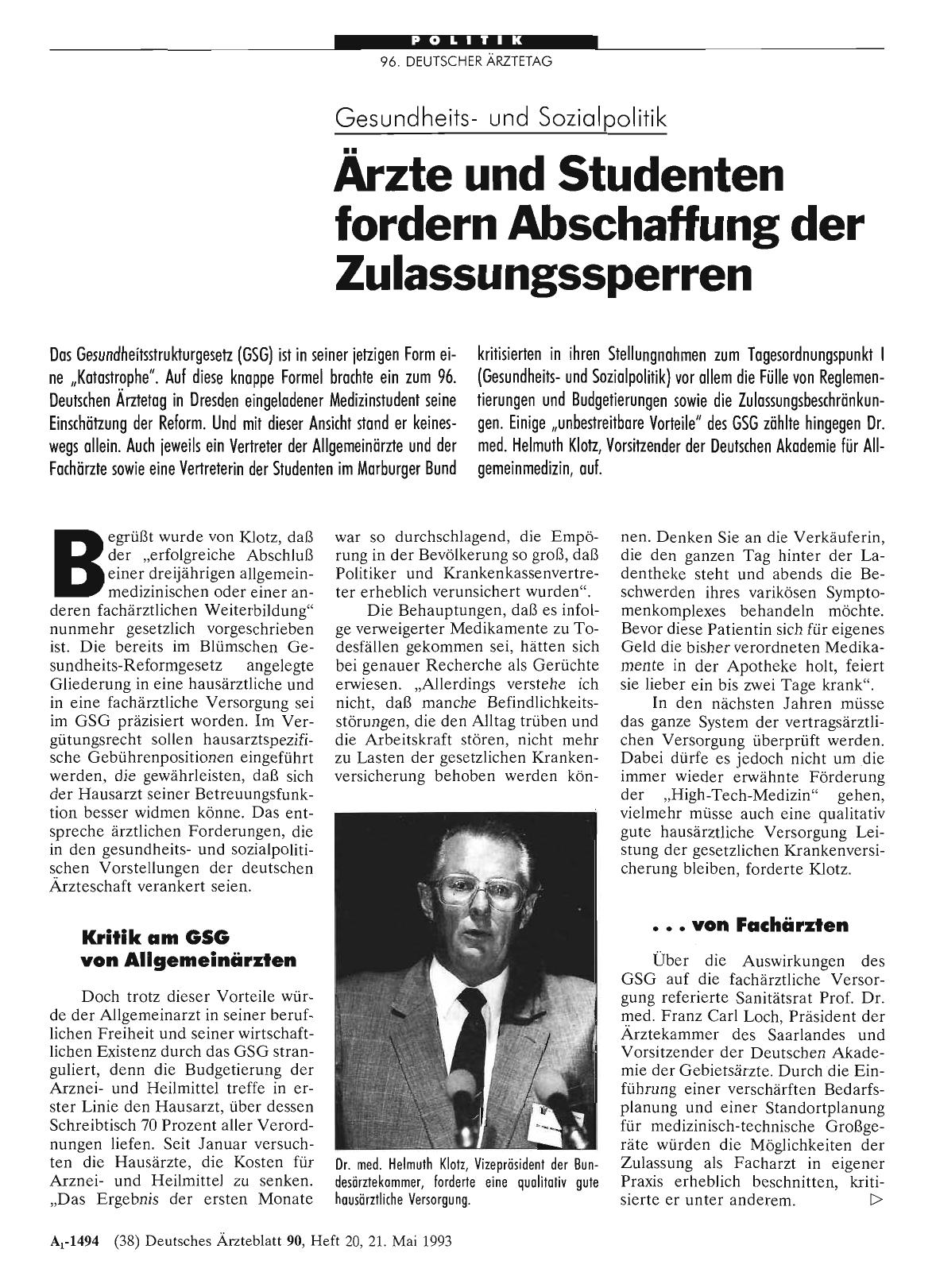 Vorschauseite 1: Gesundheitsund Sozialpolitik: Ärzte und Studenten fordern Abschaffung der Zulassungssperren