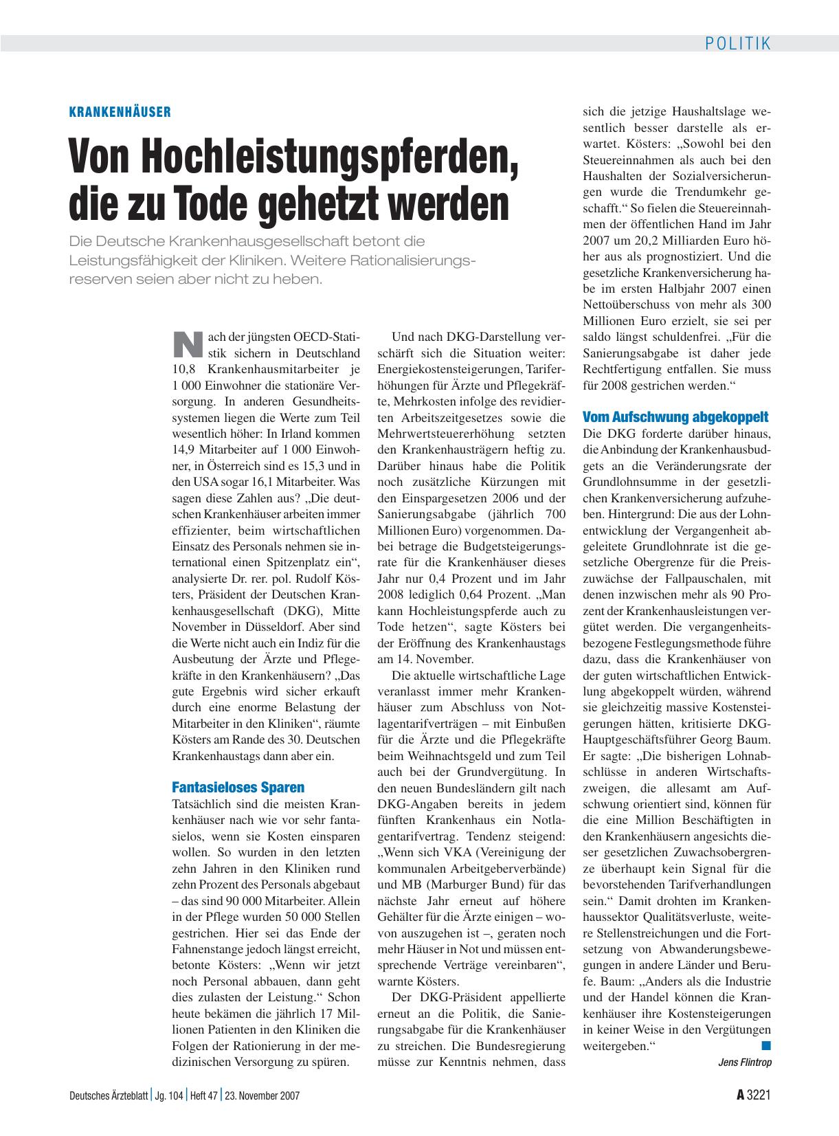Vorschauseite 1: Krankenhäuser: Von Hochleistungspferden, die zu Tode gehetzt werden