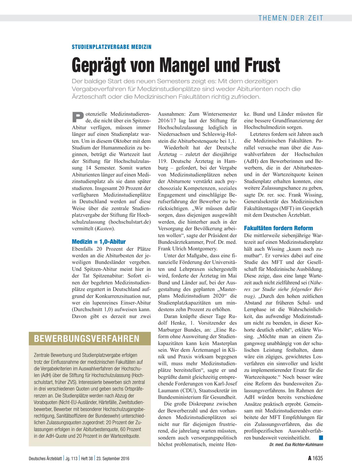 Vorschauseite 1: Studienplatzvergabe Medizin: Geprägt von Mangel und Frust