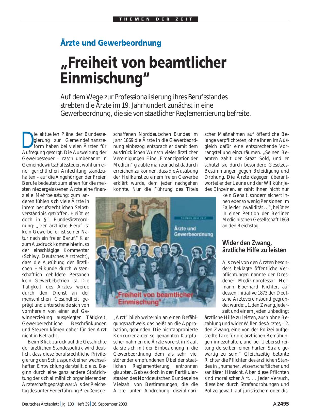 Vorschauseite 1: Ärzte und Gewerbeordnung: „Freiheit von beamtlicher Einmischung“