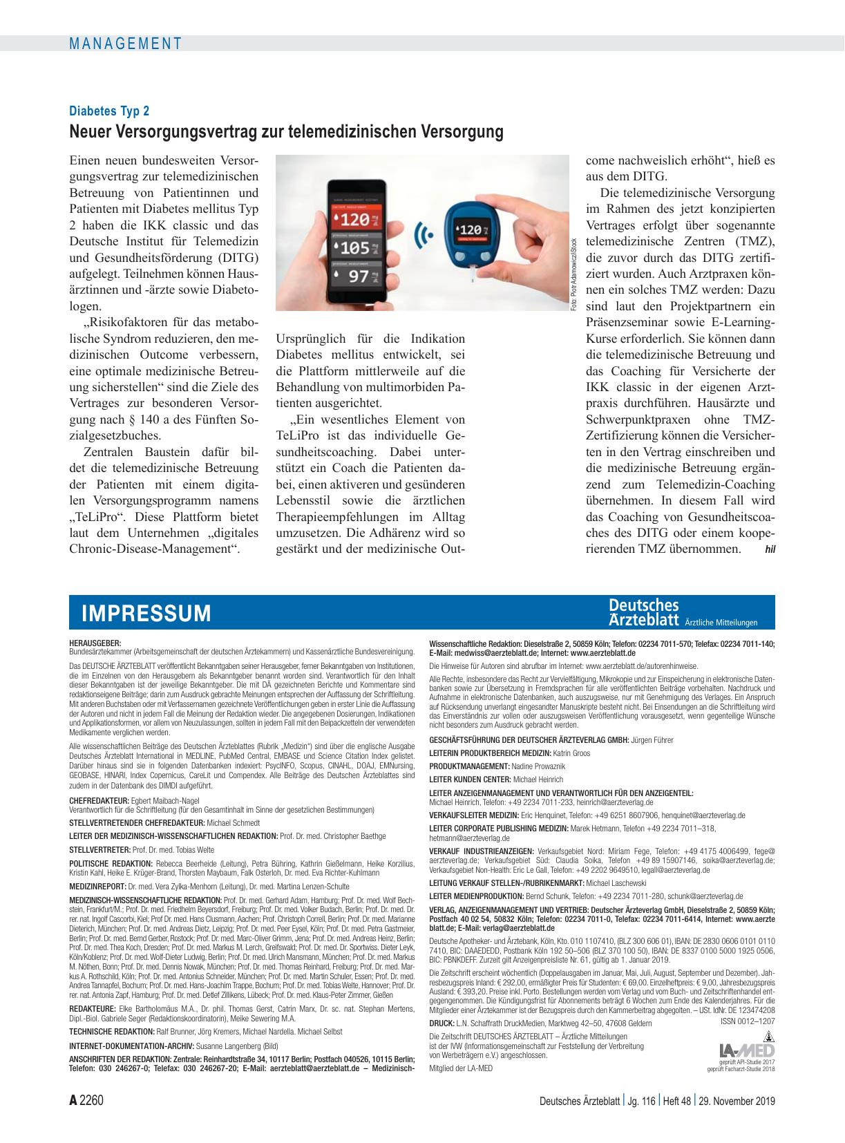 Vorschauseite 1: Diabetes Typ 2: Neuer Versorgungsvertrag zur telemedizinischen Versorgung