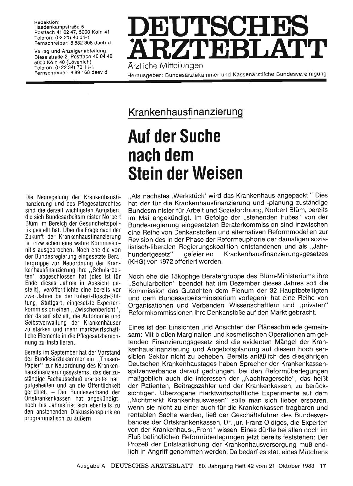 Vorschauseite 1: Krankenhausfinanzierung: Auf der Suche nach dem Stein der Weisen