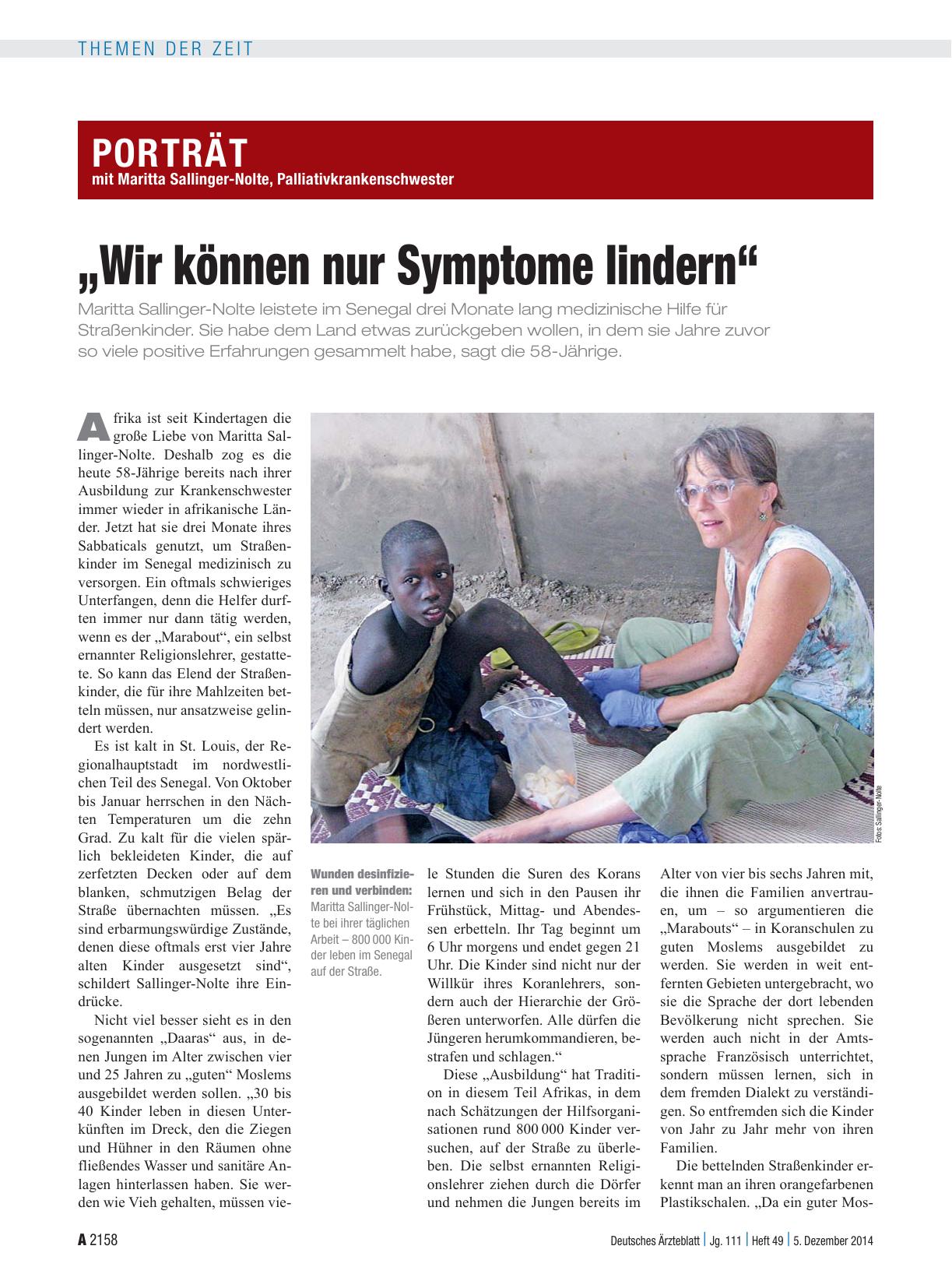 Vorschauseite 1: Porträt von Maritta Sallinger-Nolte, Palliativkrankenschwester: „Wir können nur Symptome lindern“