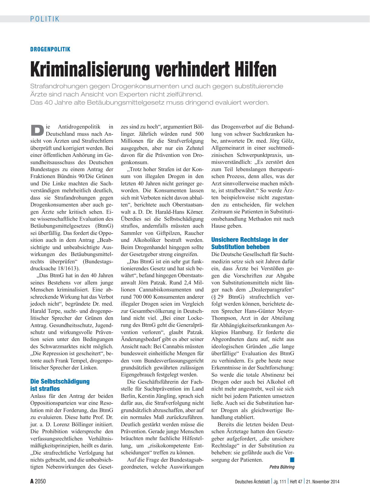 Vorschauseite 1: Drogenpolitik: Kriminalisierung verhindert Hilfen