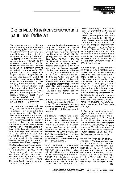 Vorschauseite 1: Die private Krankenversicherung paßt ihre Tarife an