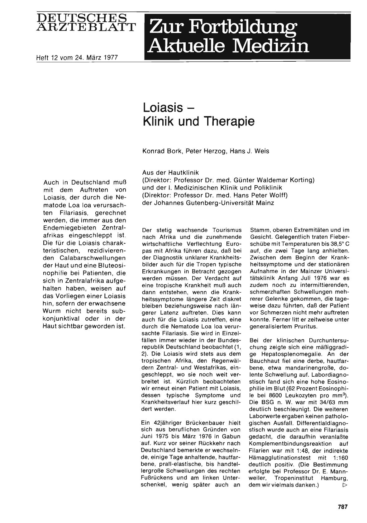 Vorschauseite 1: Loiasis — Klinik und Therapie