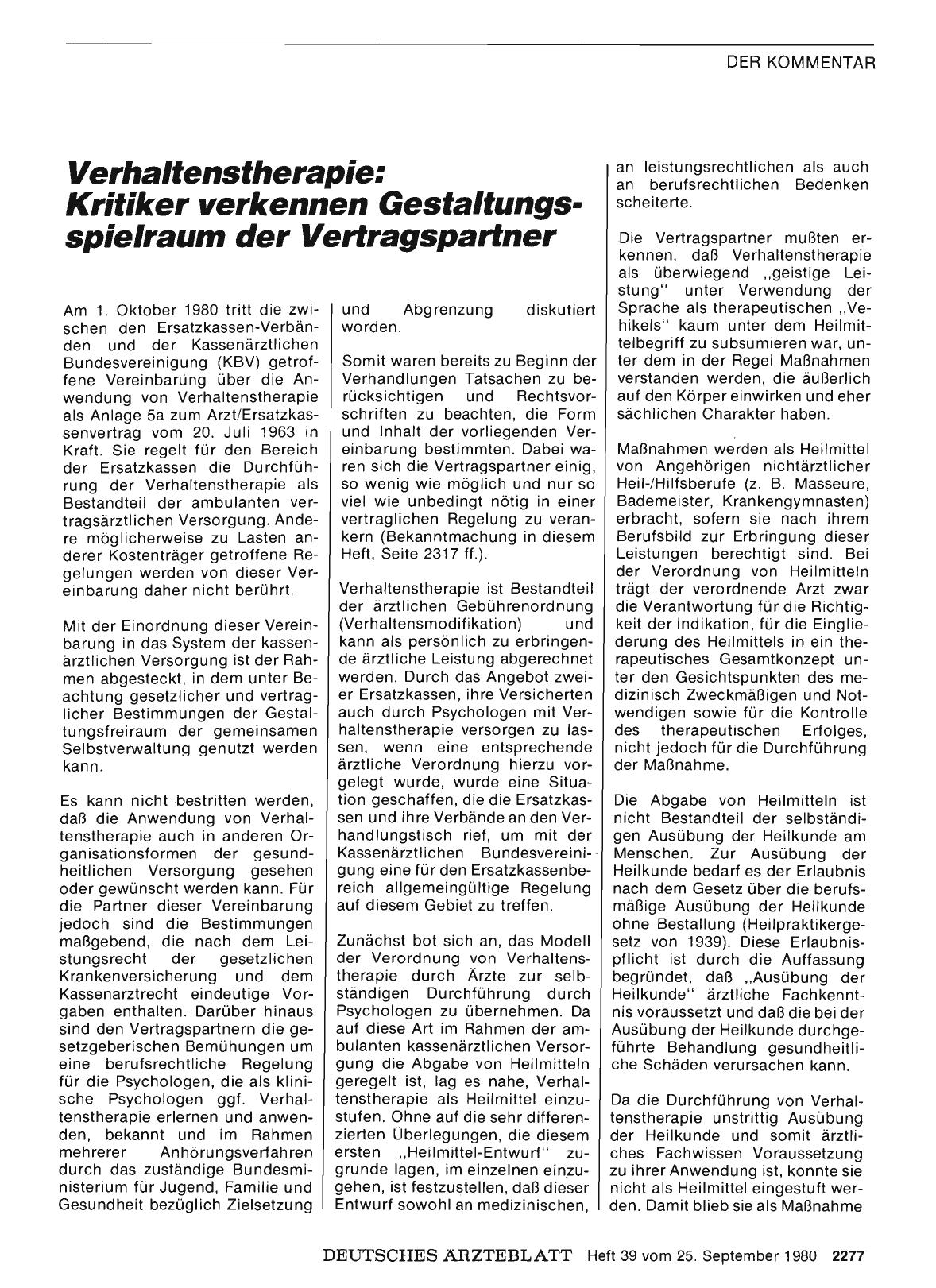 Vorschauseite 1: Verhaltenstherapie: Kritiker verkennen Gestaltungsspielraum der Vertragspartner
