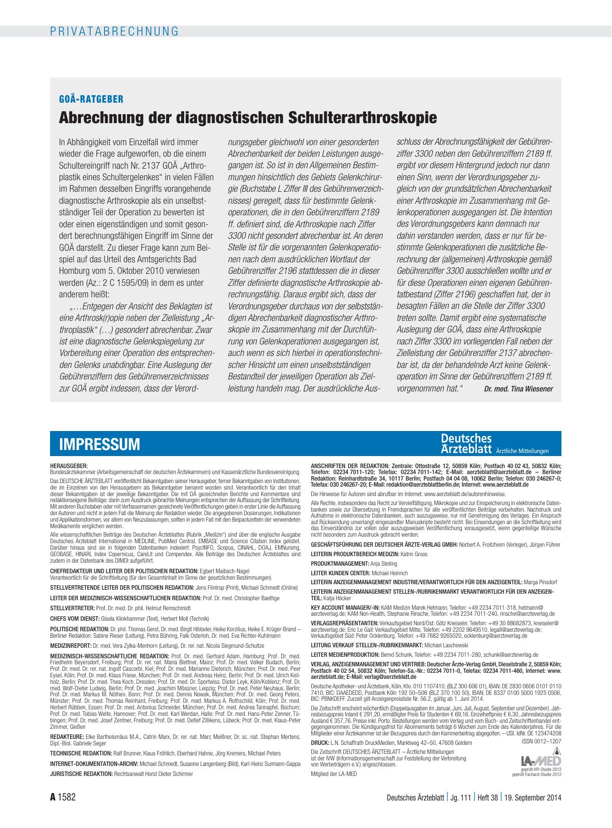Vorschauseite 1: GOÄ-Ratgeber: Abrechnung der diagnostischen Schulterarthroskopie