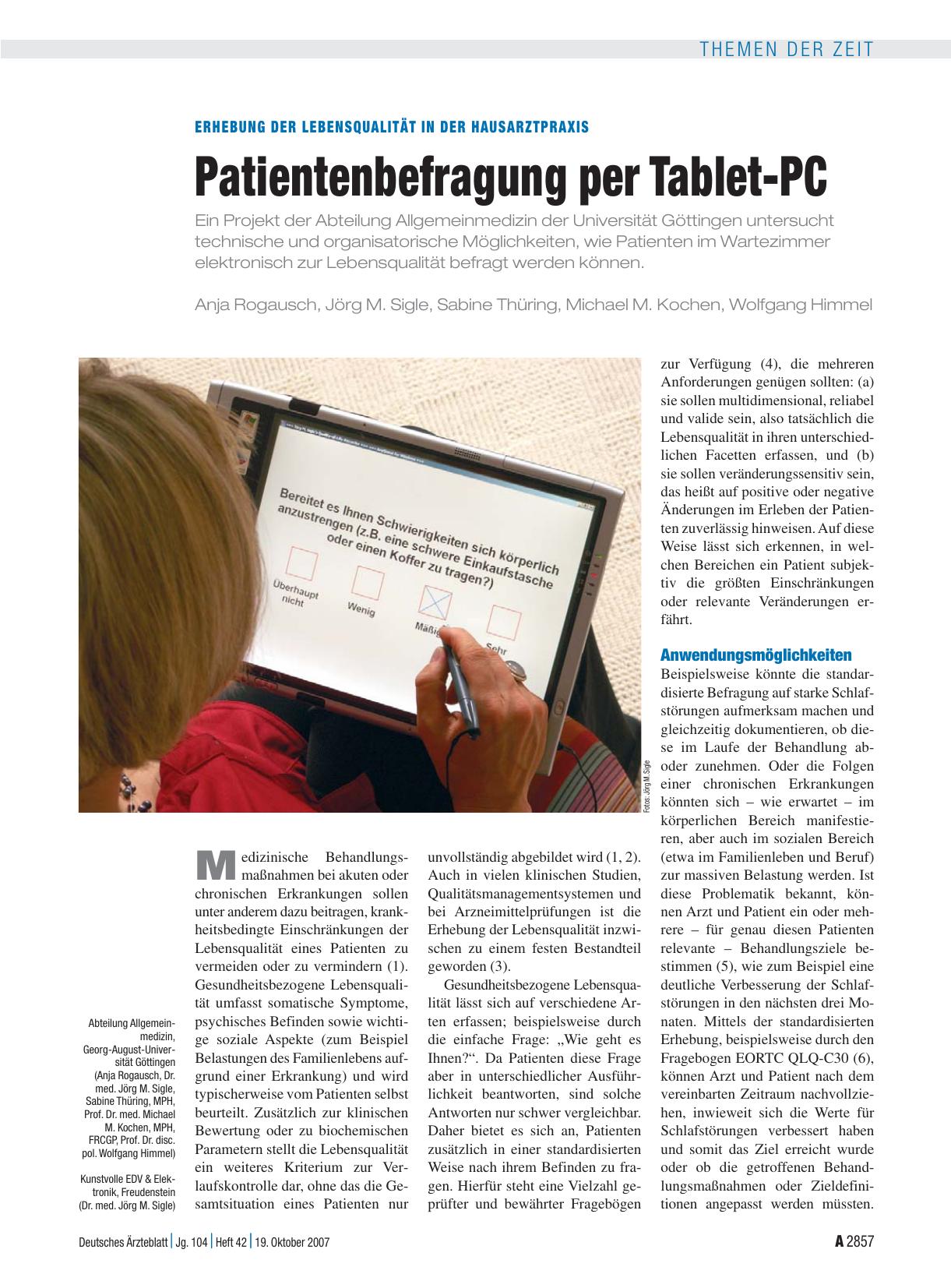 Vorschauseite 1: Erhebung der Lebensqualität in der Hausarztpraxis: Patientenbefragung per Tablet-PC