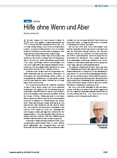 Vorschauseite 1: Ukraine: Hilfe ohne Wenn und Aber