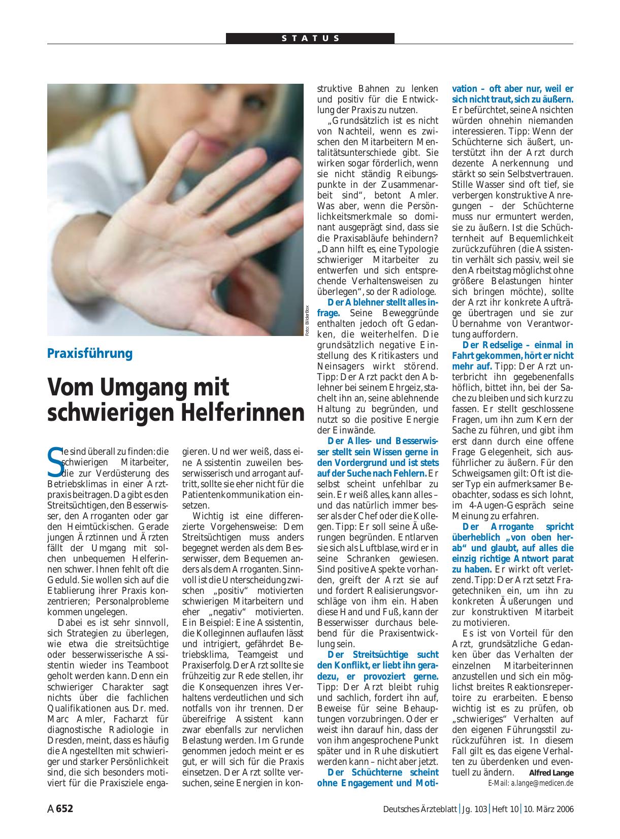 Vorschauseite 1: Praxisführung: Vom Umgang mit schwierigen Helferinnen