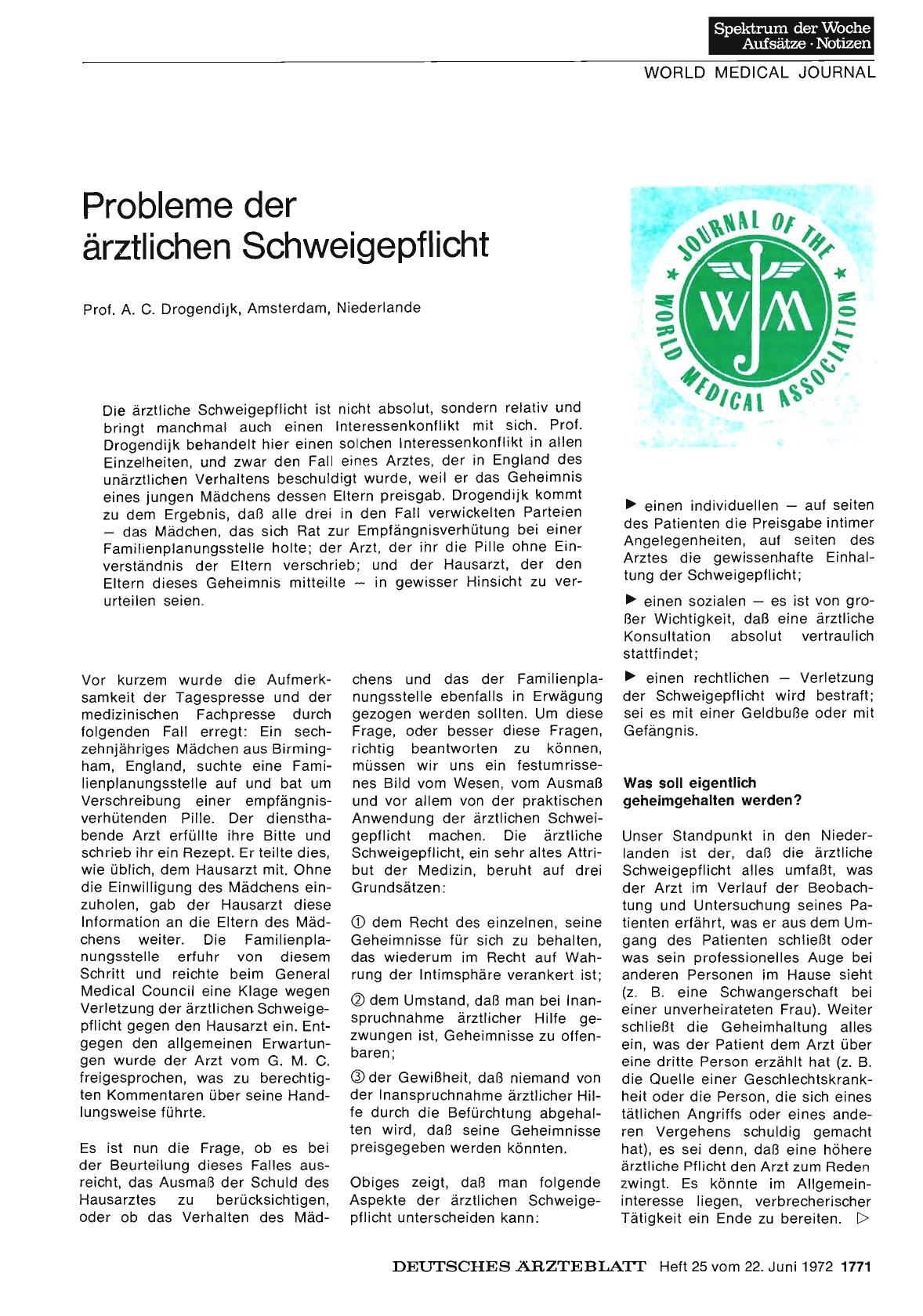Vorschauseite 1: Probleme der ärztlichen Schweigepflicht