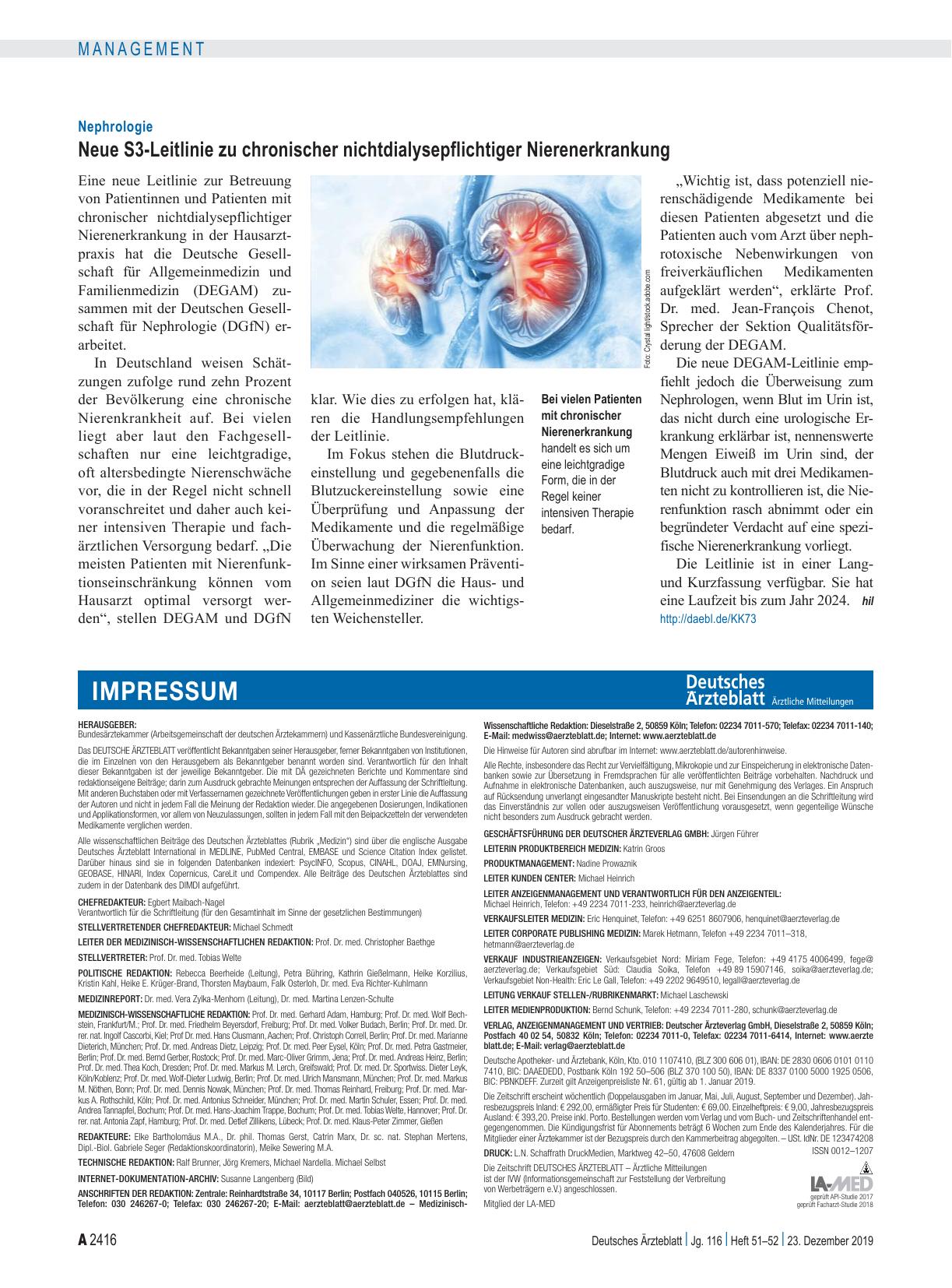 Vorschauseite 1: Nephrologie: Neue S3-Leitlinie zu chronischer nichtdialysepflichtiger Nierenerkrankung