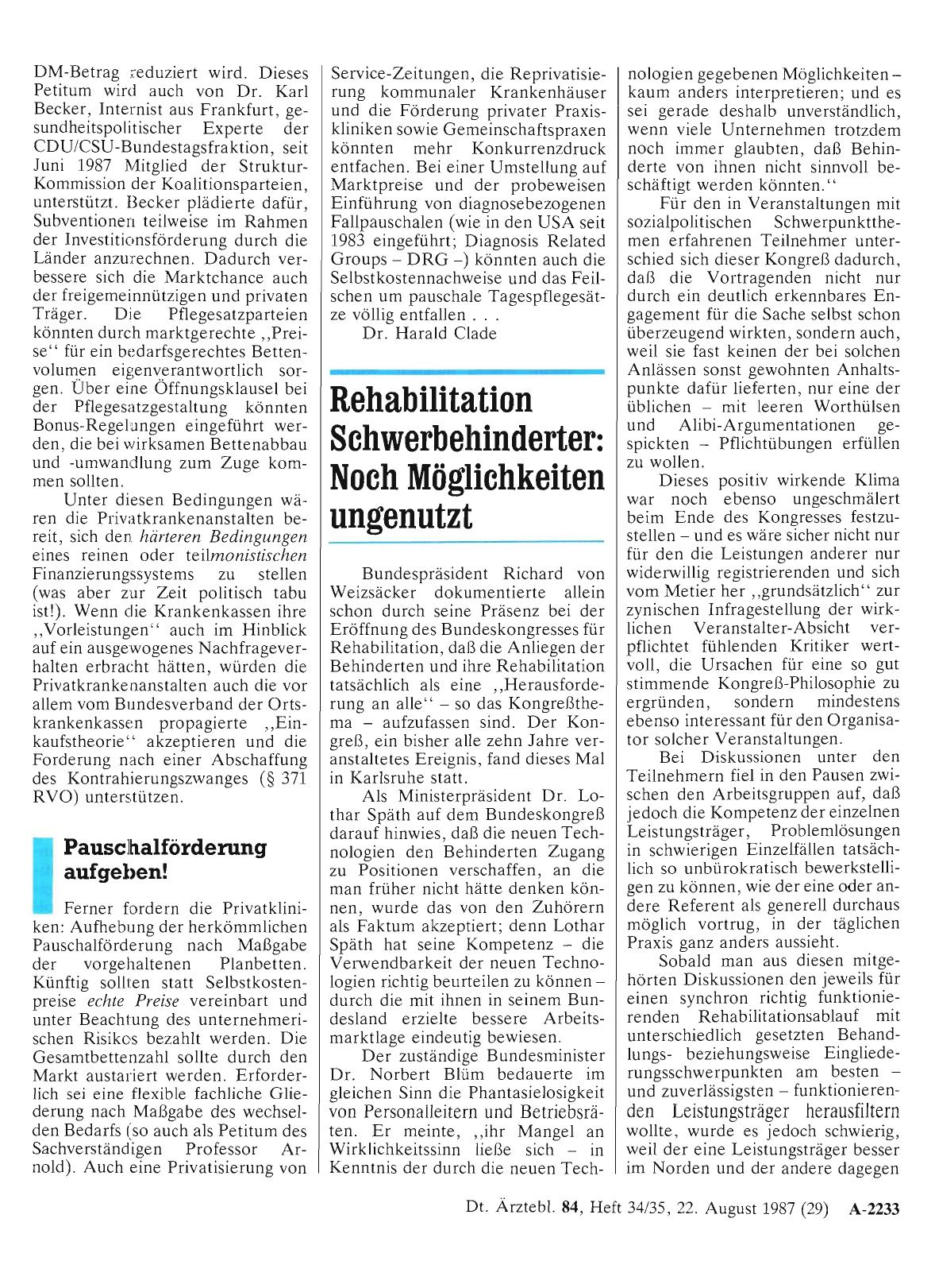 Vorschauseite 1: Rehabilitation Schwerbehinderter: Noch Möglichkeiten ungenutzt