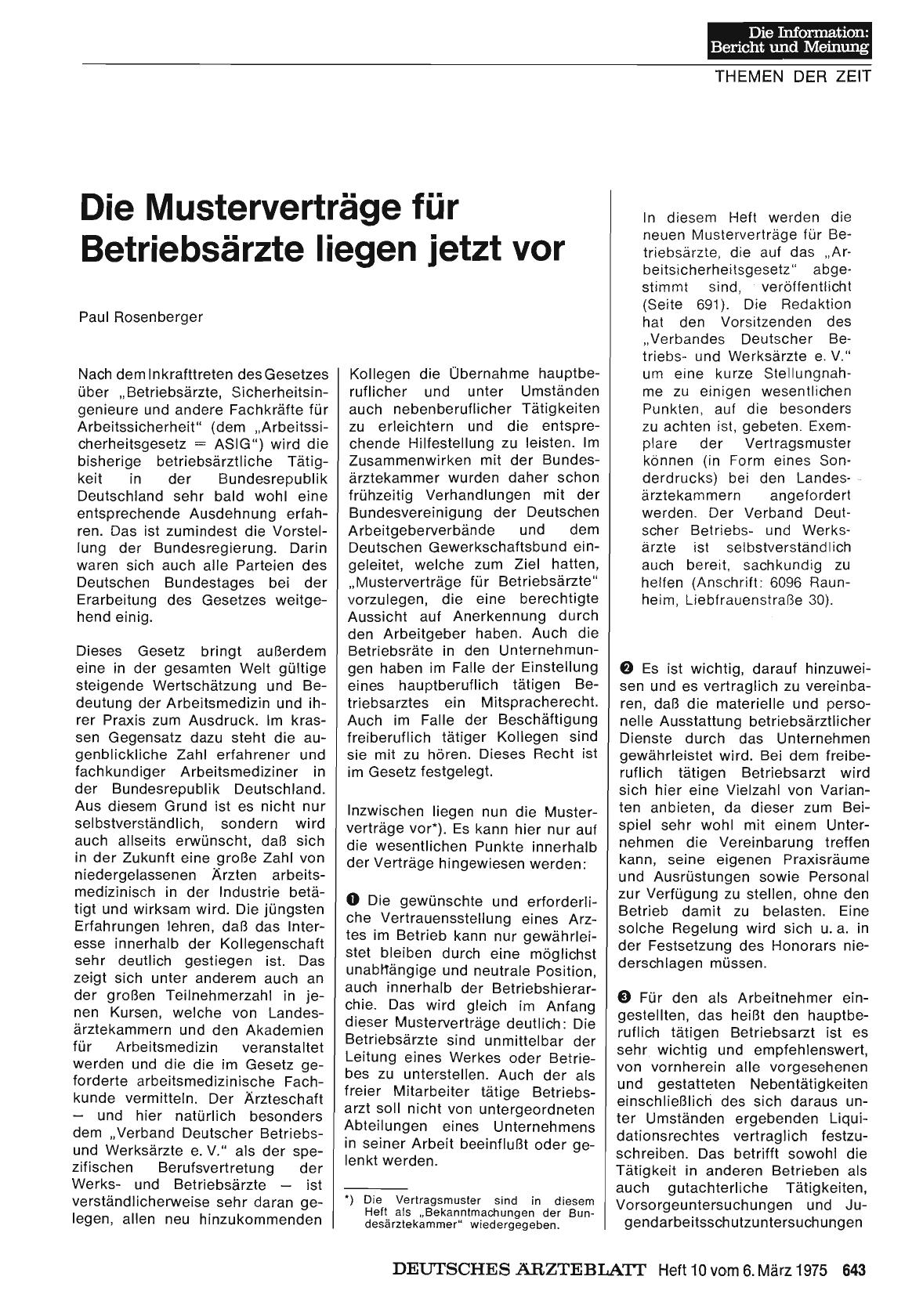 Vorschauseite 1: Die Musterverträge für Betriebsärzte liegen jetzt vor