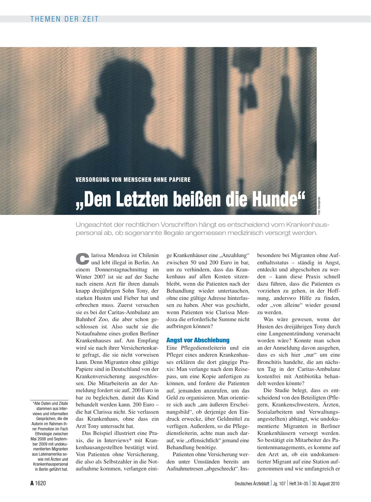 Vorschauseite 1: Versorgung von Menschen ohne Papiere: „Den Letzten beißen die Hunde“