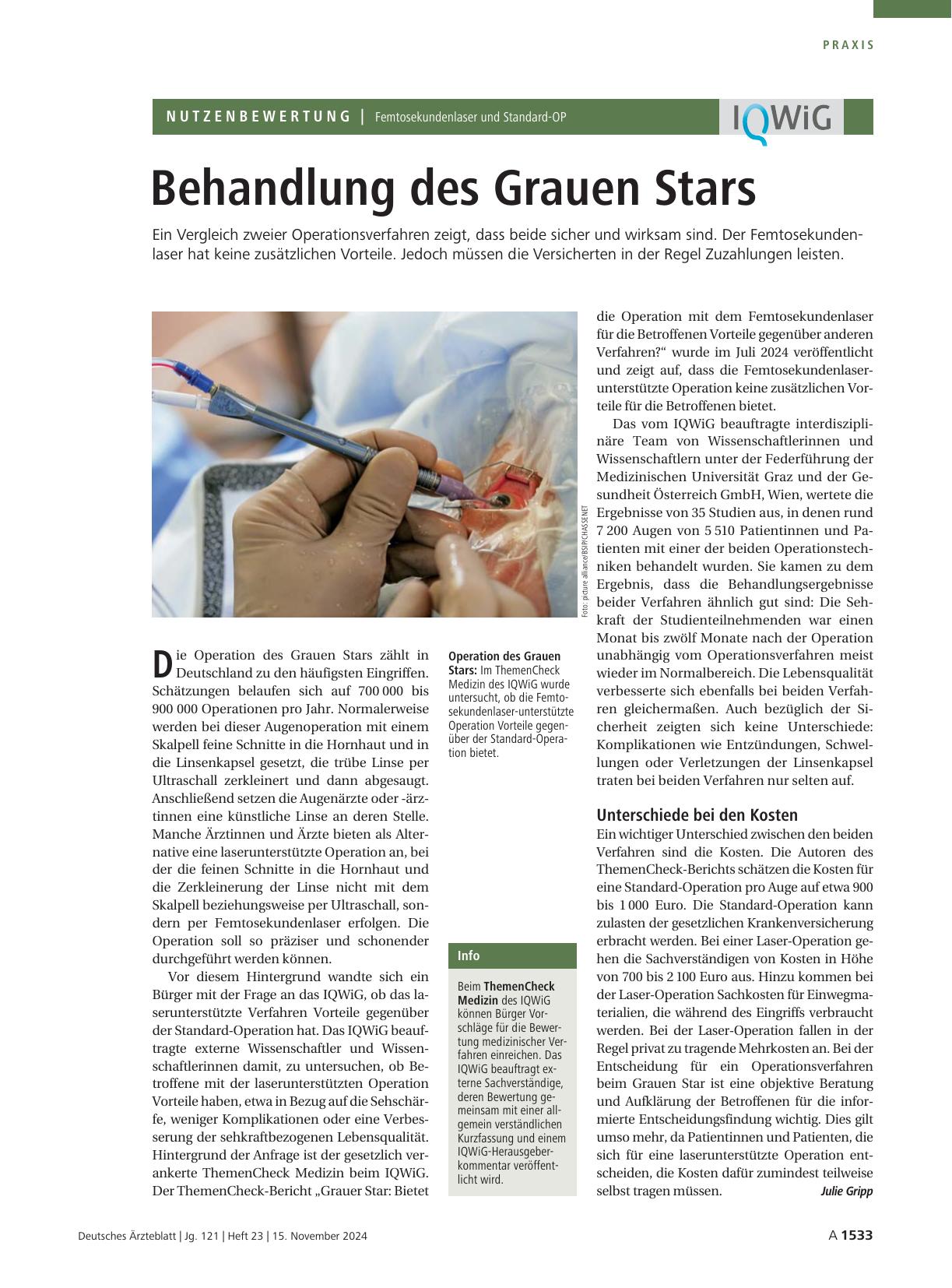 Vorschauseite 1: Femtosekundenlaser und Standard-OP: Behandlung des Grauen Stars