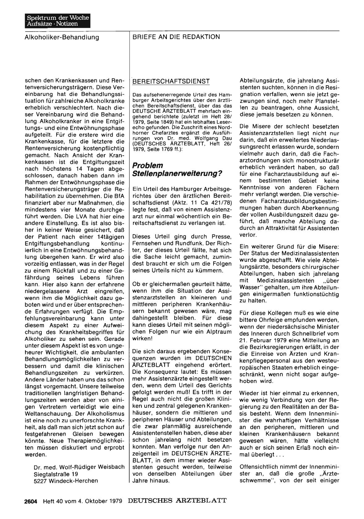 Vorschauseite 1: BEREITSCHAFTSDIENST: Problem Stellenplanerweiterung?