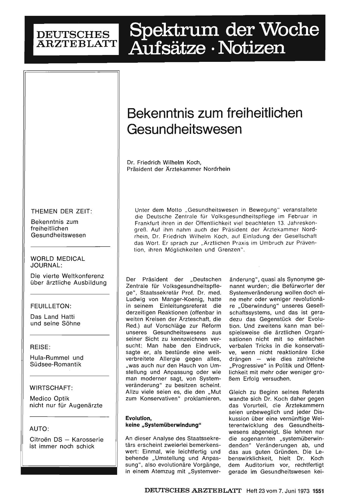 Vorschauseite 1: Bekenntnis zum freiheitlichen Gesundheitswesen