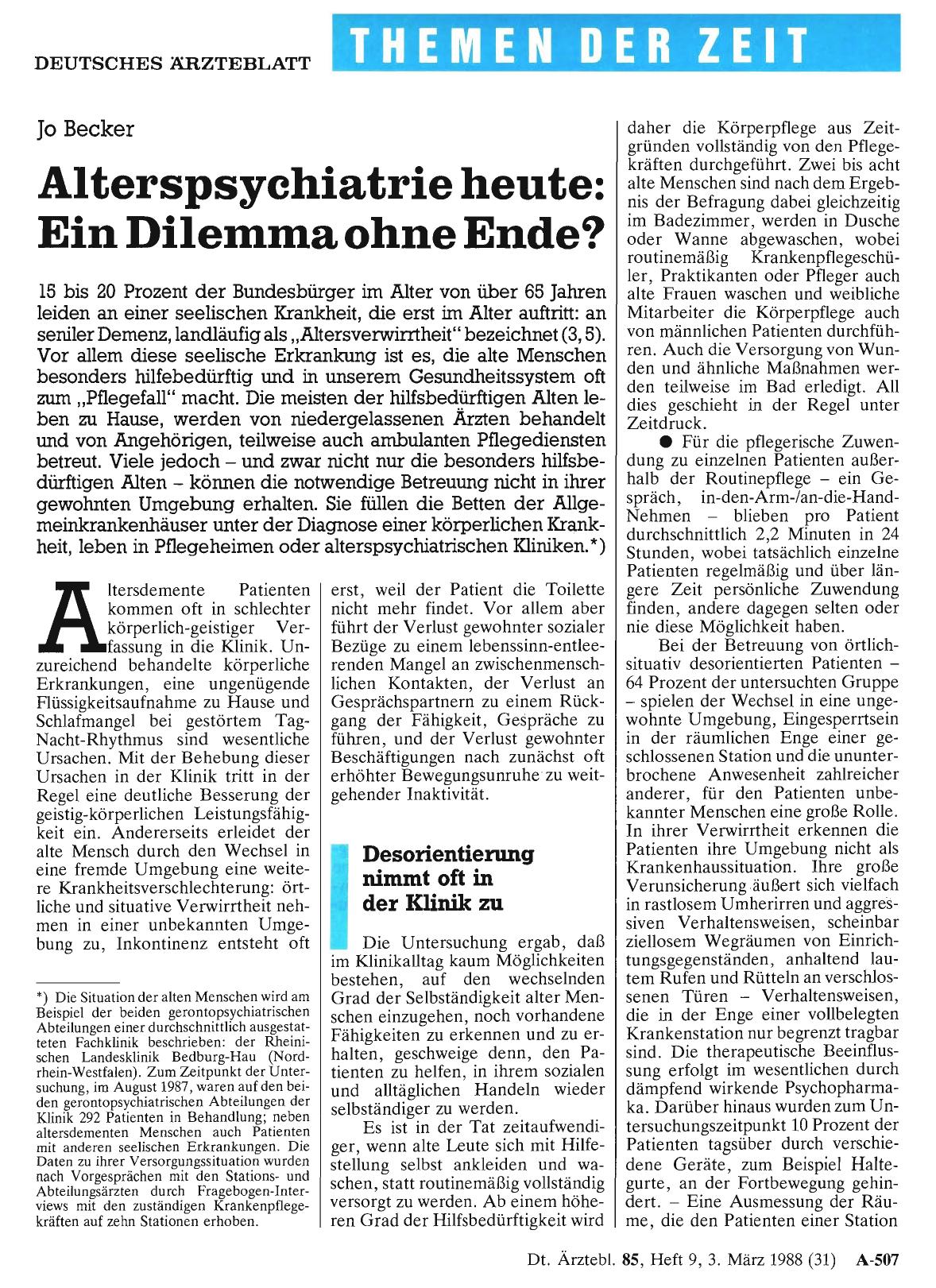 Vorschauseite 1: Alterspsychiatrie heute: Ein Dilemma ohne Ende?