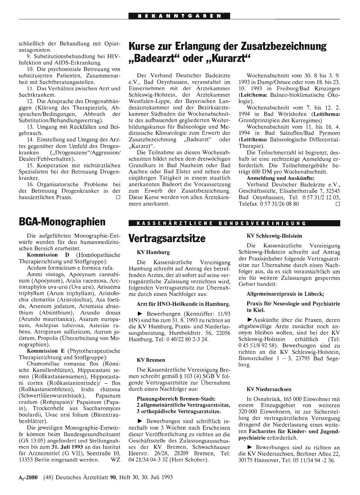 Vorschauseite 1: Kurse zur Erlangung der Zusatzbezeichnung „Badearzt“ oder „Kurarzt“