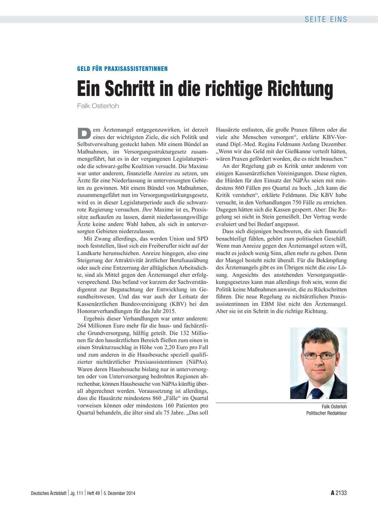 Vorschauseite 1: Geld für Praxisassistentinnen: Ein Schritt in die richtige Richtung