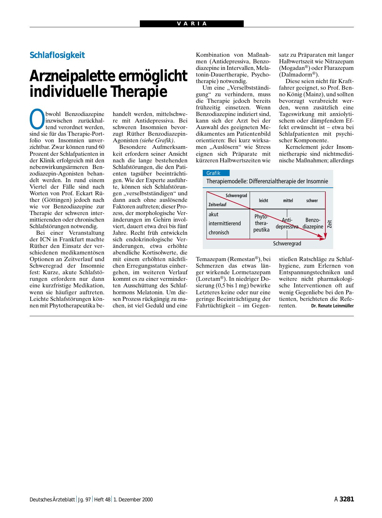 Vorschauseite 1: Schlaflosigkeit: Arzneipalette ermöglicht individuelle Therapie