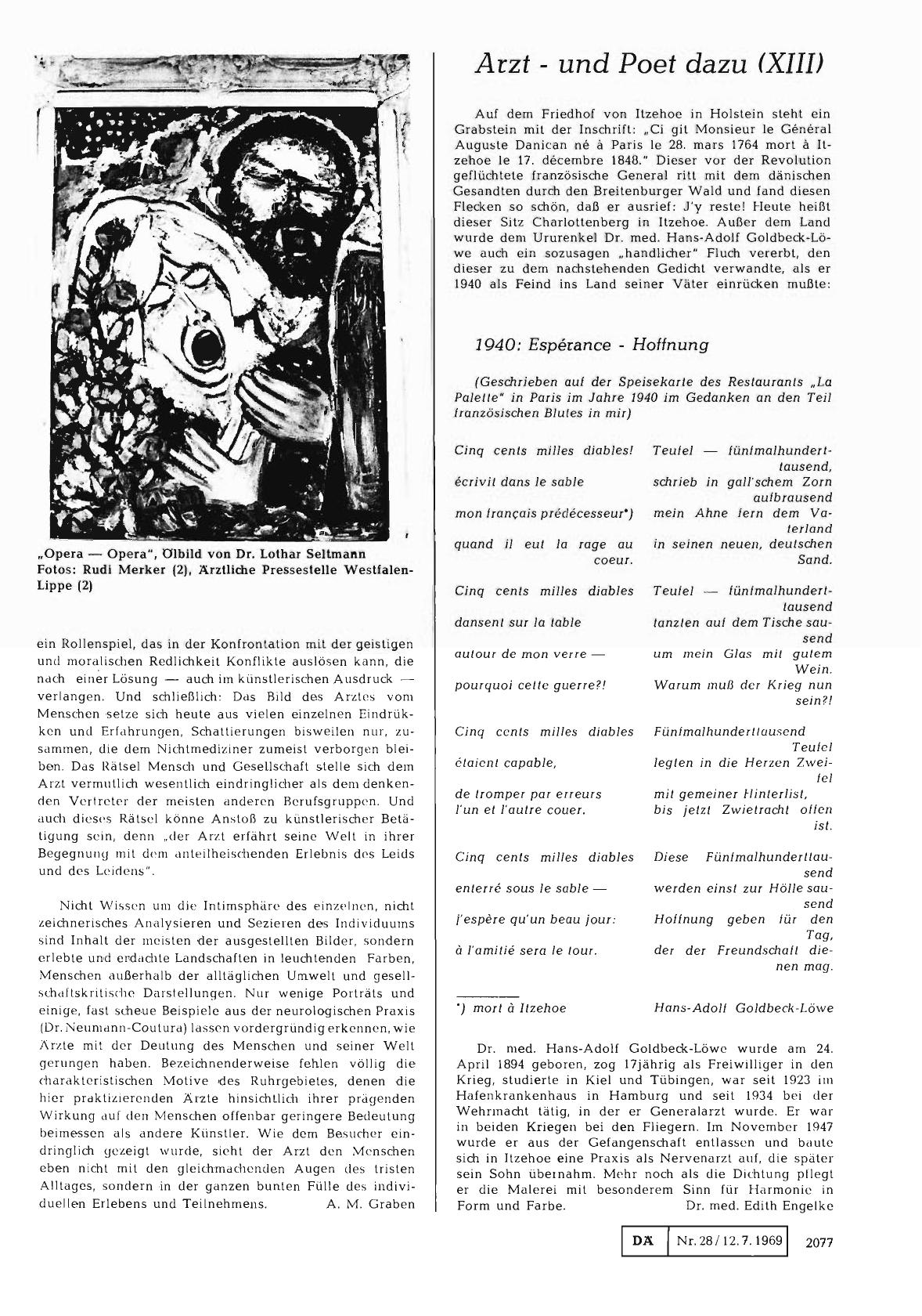 Vorschauseite 1: Arzt - und Poet dazu (XIII): Dr. med. Hans-Adolf Goldbeck-Löwe