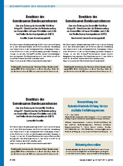 Vorschauseite 1: Beschluss des Gemeinsamen Bundesausschusses über eine Änderung der Arzneimittel-Richtlinie: Anlage XII – Beschlüsse über die Nutzenbewertung von Arzneimitteln mit neuen Wirkstoffe…