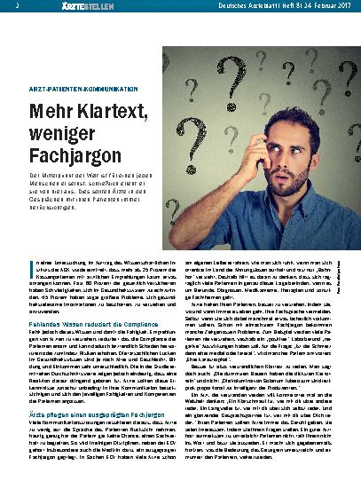 Vorschauseite 1: Arzt-Patienten-Kommunikation: Mehr Klartext, weniger Fachjargon