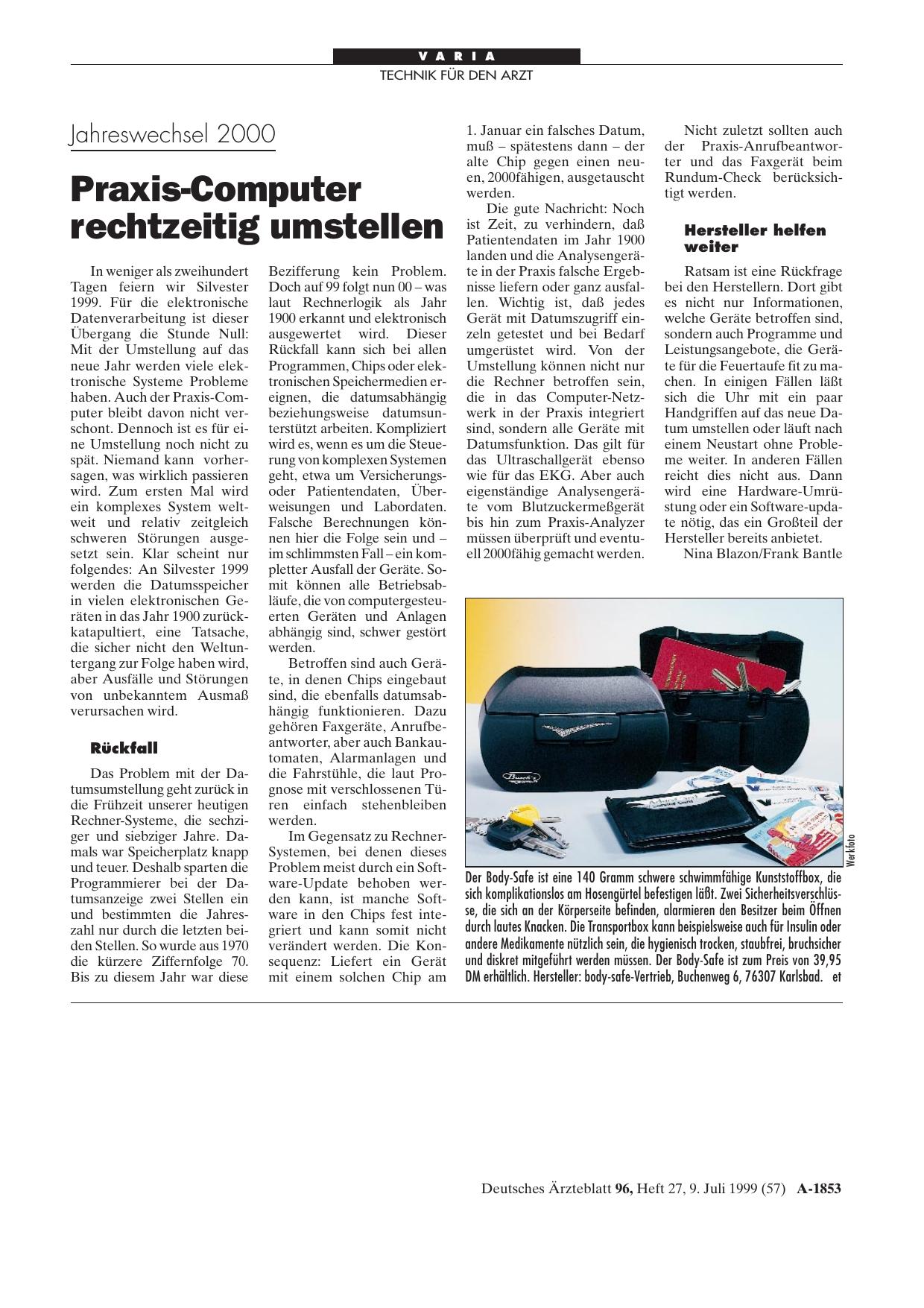 Vorschauseite 1: Jahreswechsel 2000: Praxis-Computer rechtzeitig umstellen