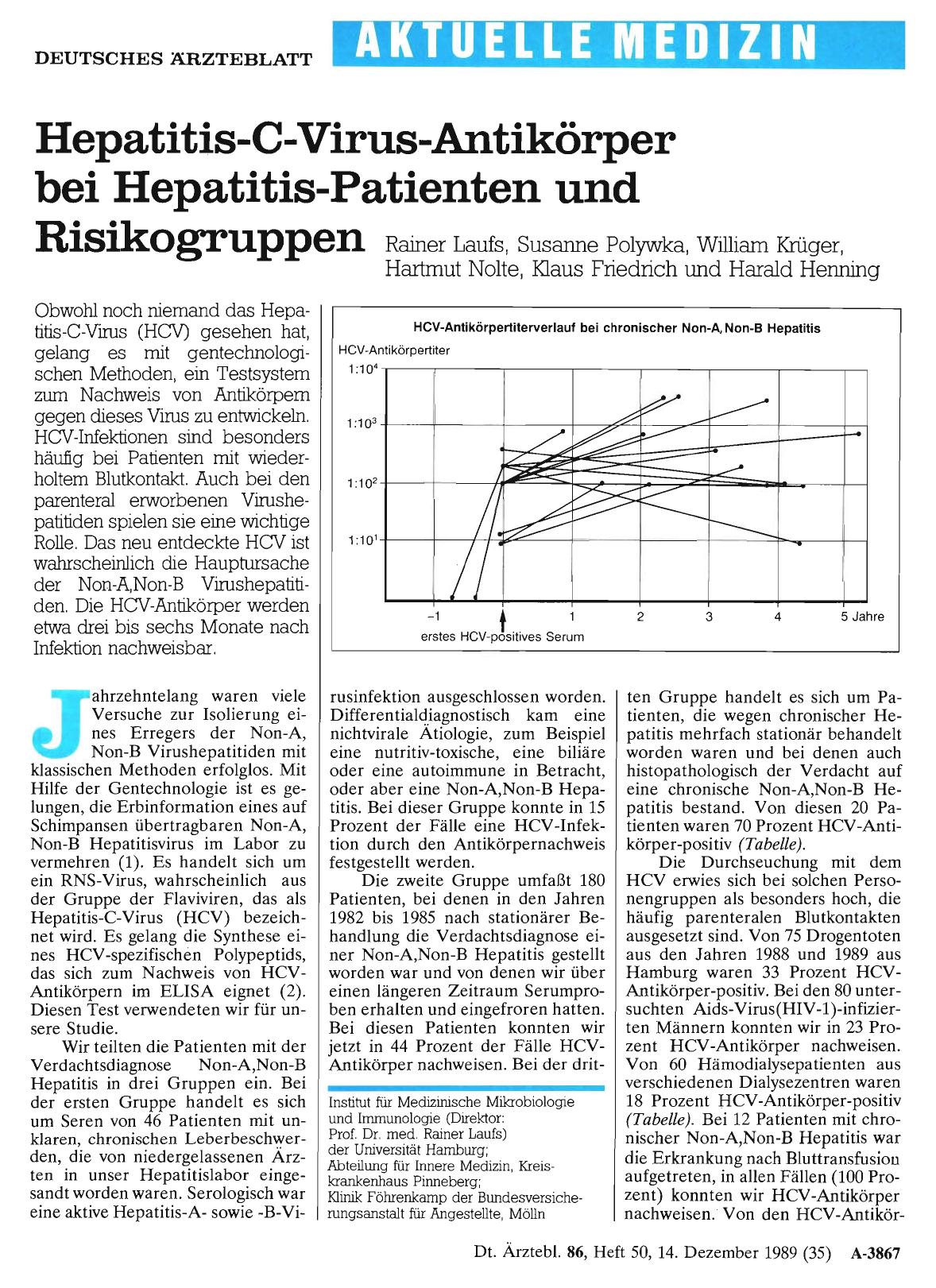 Vorschauseite 1: Hepatitis-C-Virus-Antikörper bei Hepatitis-Patienten und Risikogruppen