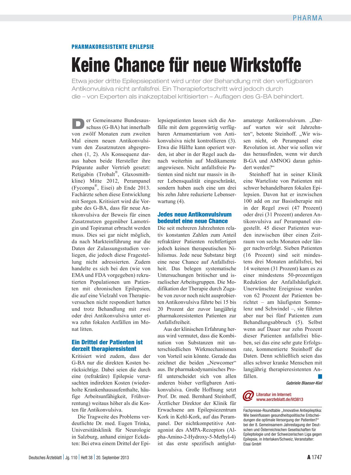 Vorschauseite 1: Pharmakoresistente Epilepsie: Keine Chance für neue Wirkstoffe