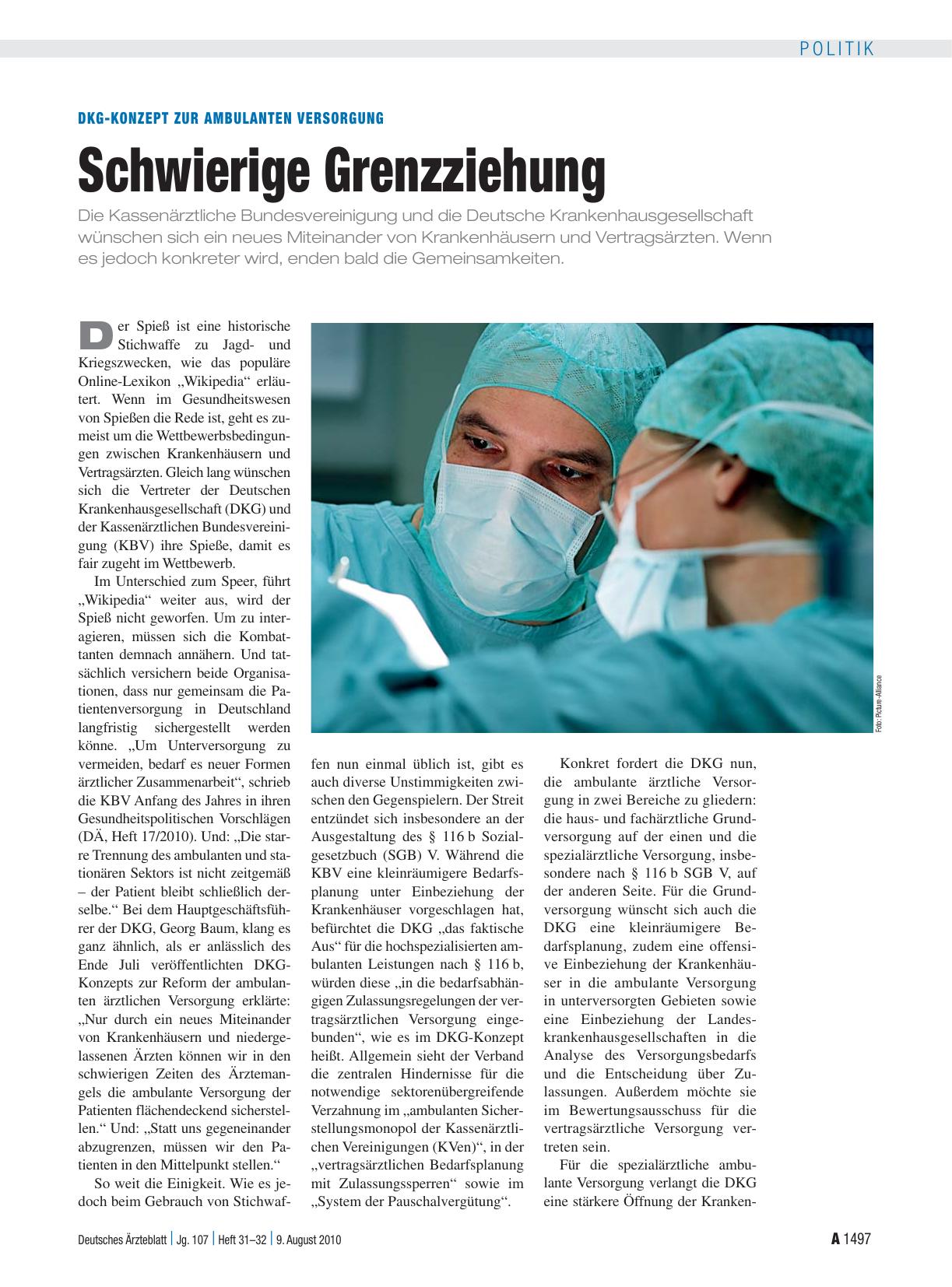Vorschauseite 1: DKG-Konzept zur ambulanten Versorgung: Schwierige Grenzziehung