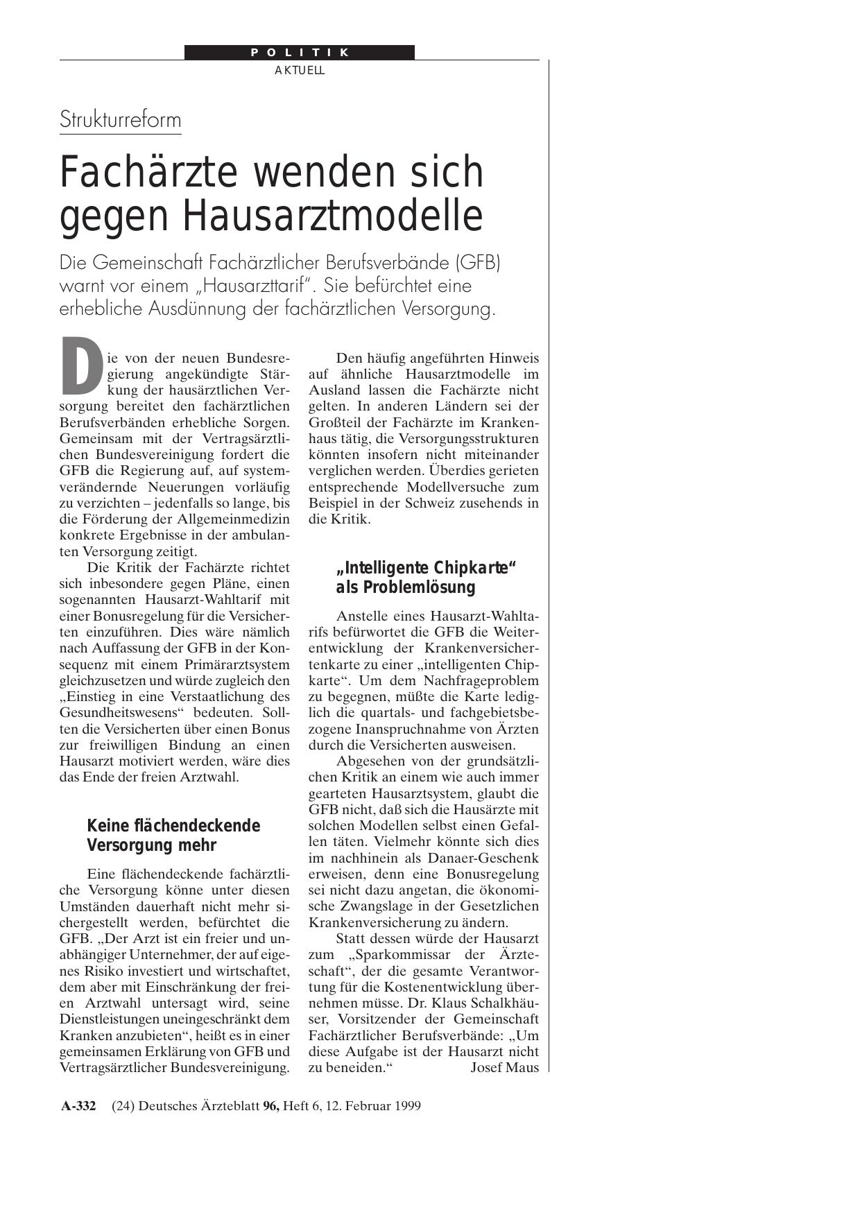 Vorschauseite 1: Strukturreform: Fachärzte wenden sich gegen Hausarztmodelle