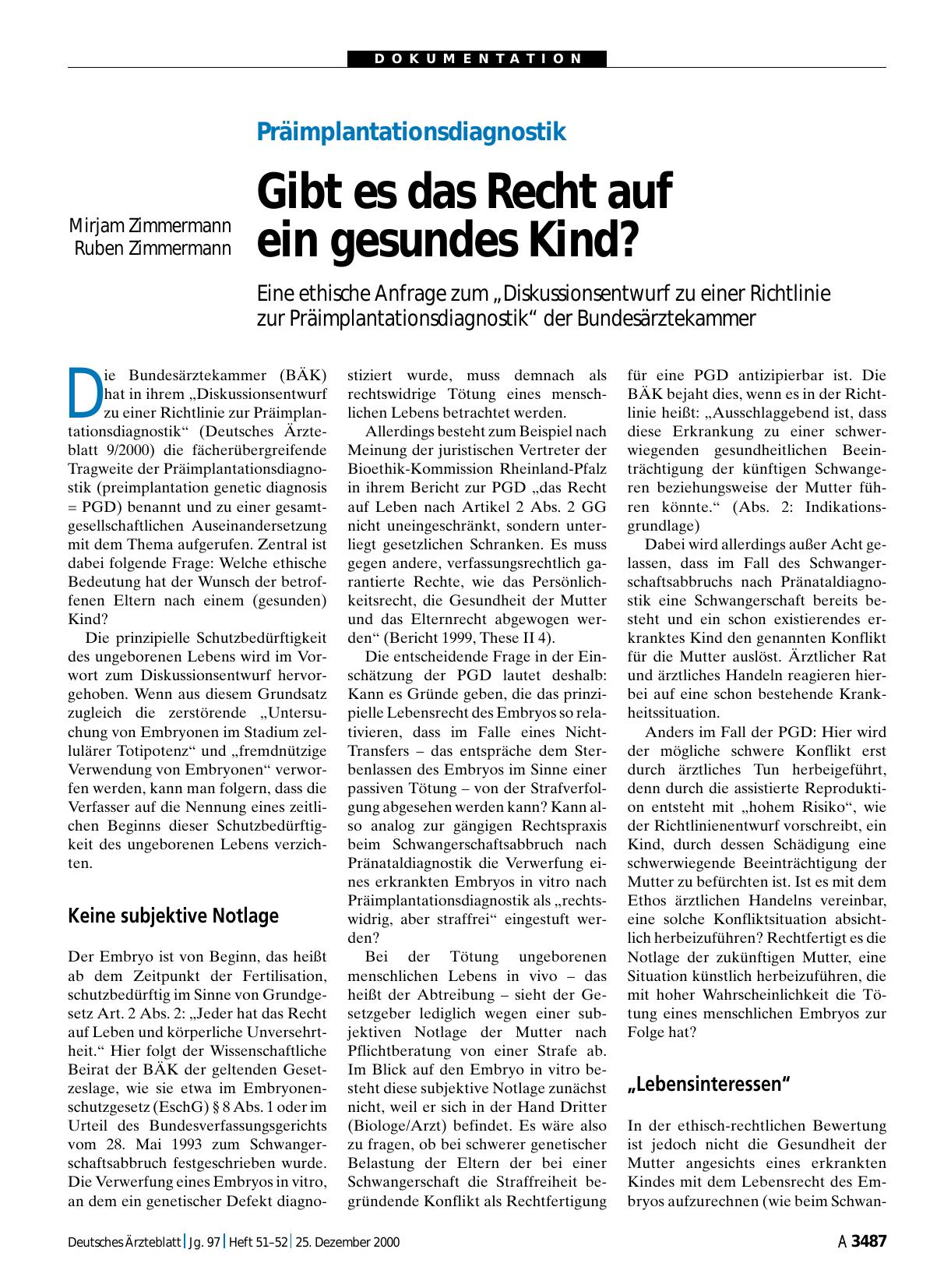 Vorschauseite 1: Präimplantationsdiagnostik: Gibt es das Recht auf ein gesundes Kind?