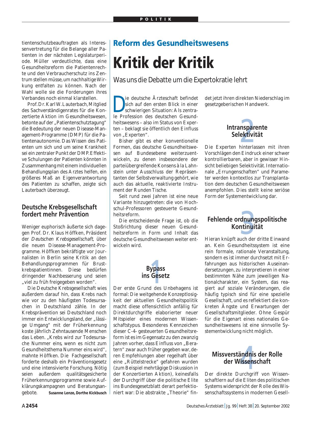 Vorschauseite 1: Reform des Gesundheitswesens: Kritik der Kritik
