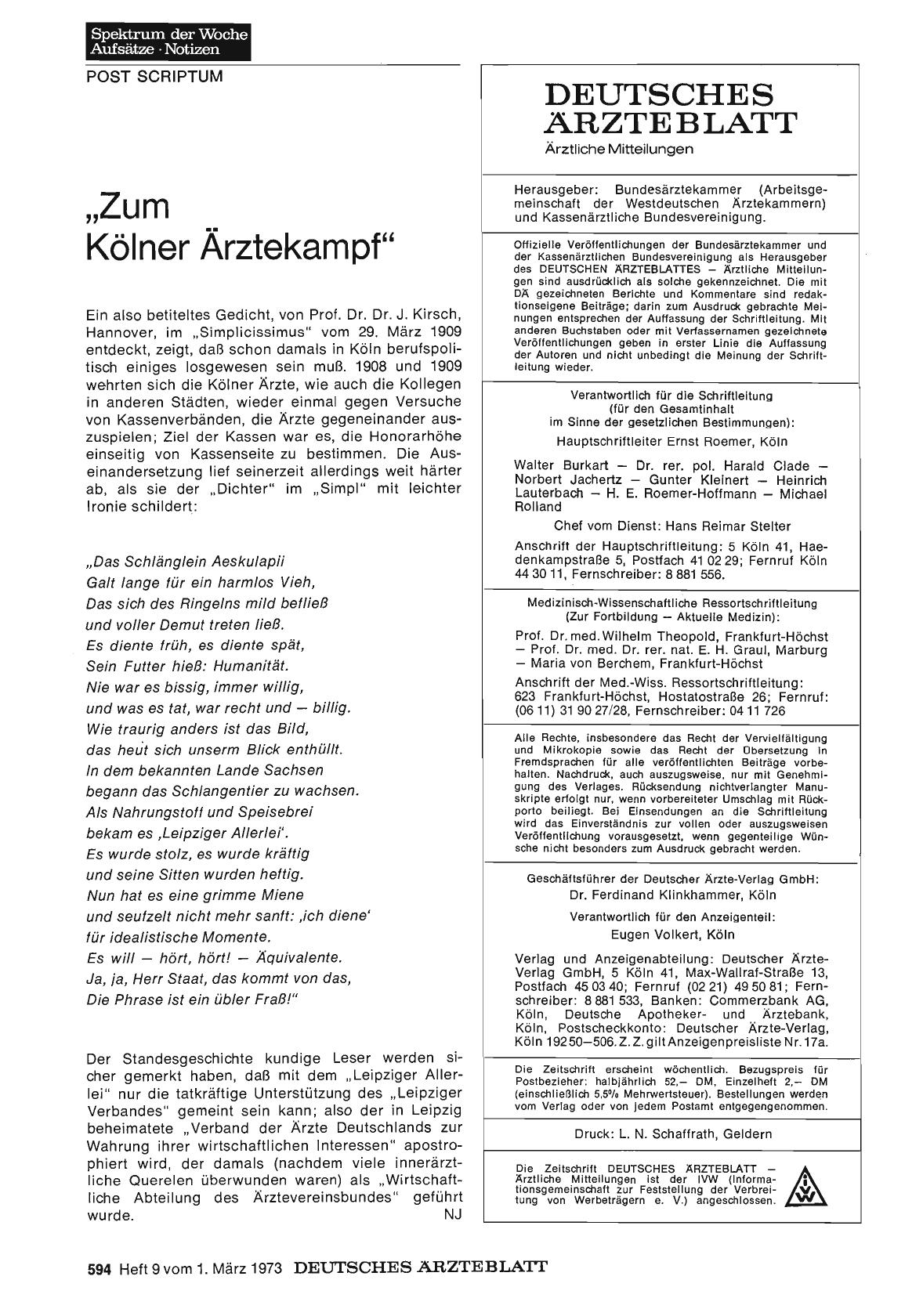 Vorschauseite 1: „Zum Kölner Ärztekampf"