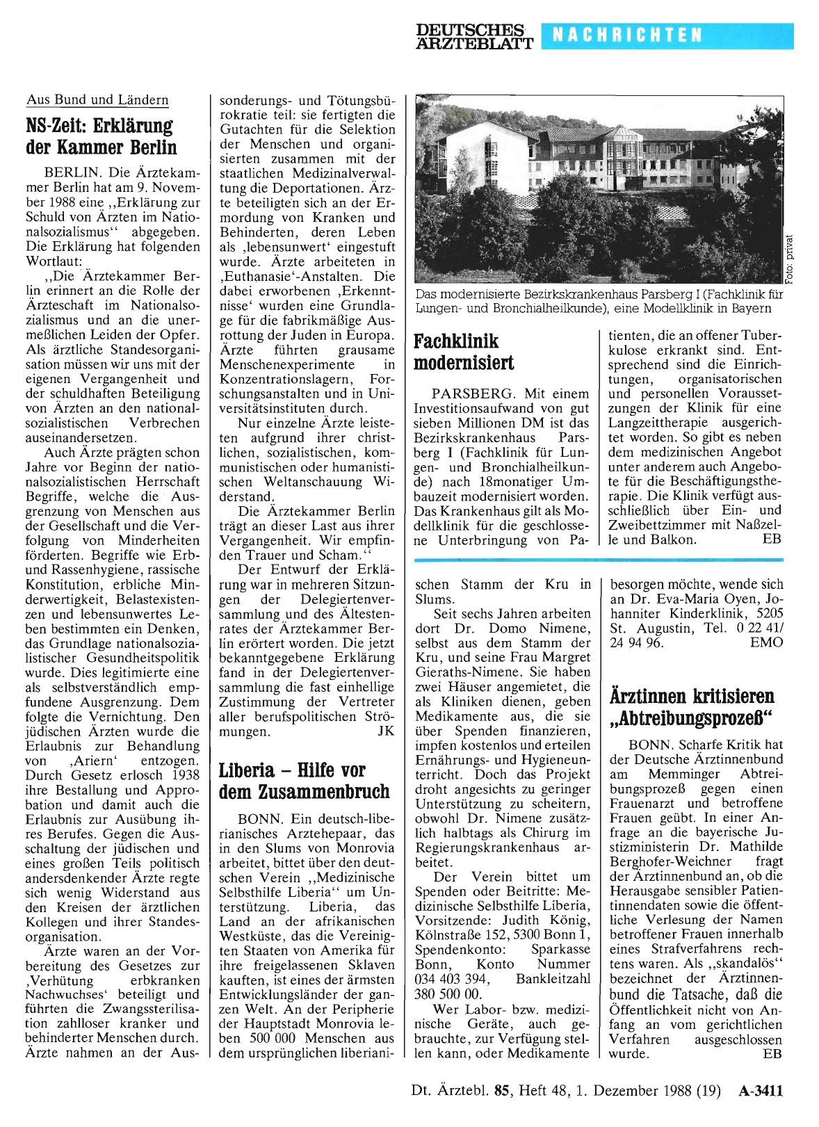 Vorschauseite 1: NS-Zeit: Erklärung der Kammer Berlin